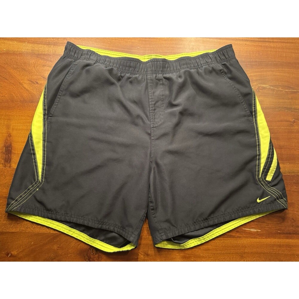 Nike Swim Trunks Men XXL Black Neon Green Yellow Mesh Lined Board Shorts